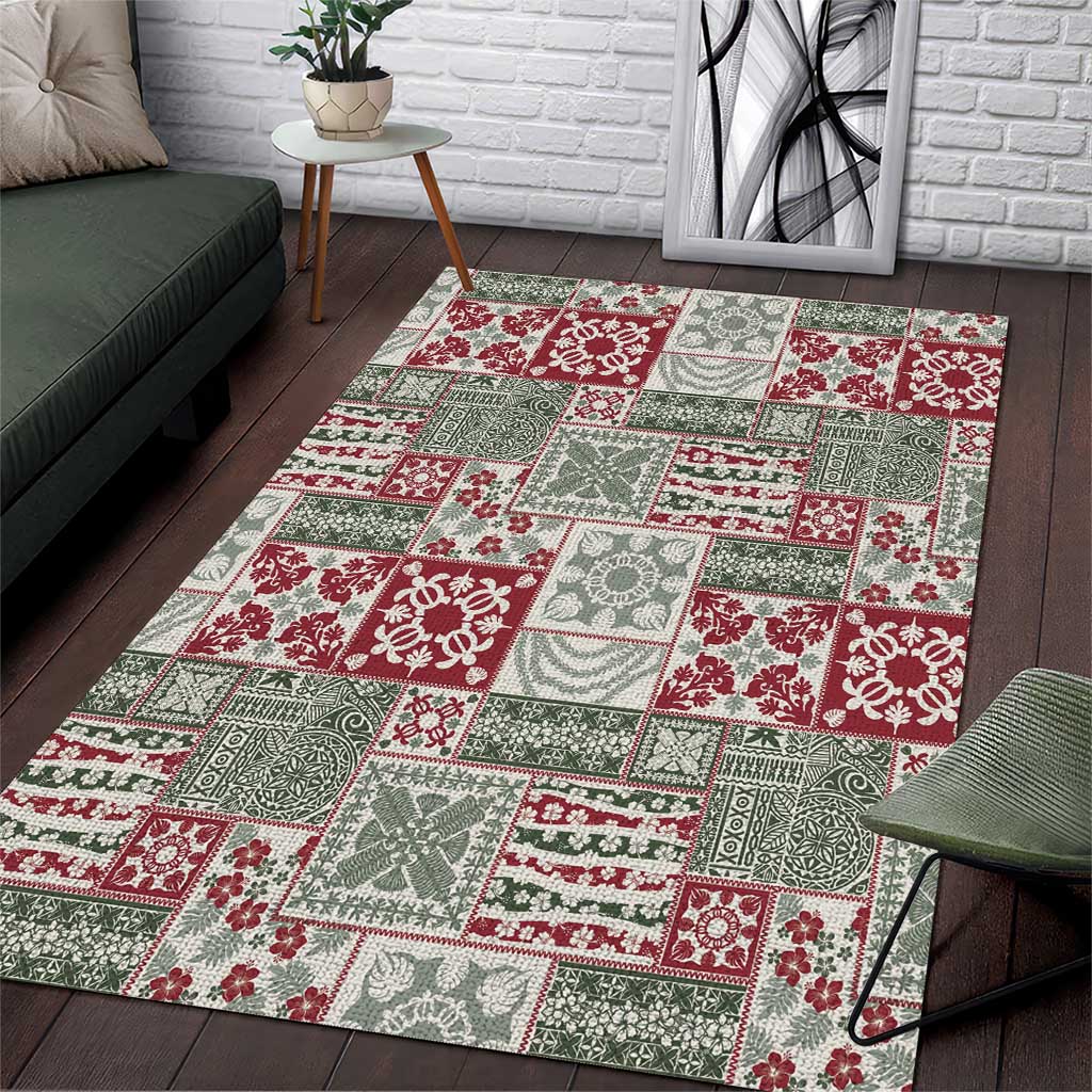 Mele Kalikimaka Hawaii Christmas Area Rug Aloha Spirit with Hawaiian Quilt Pattern - Polynesian Pride