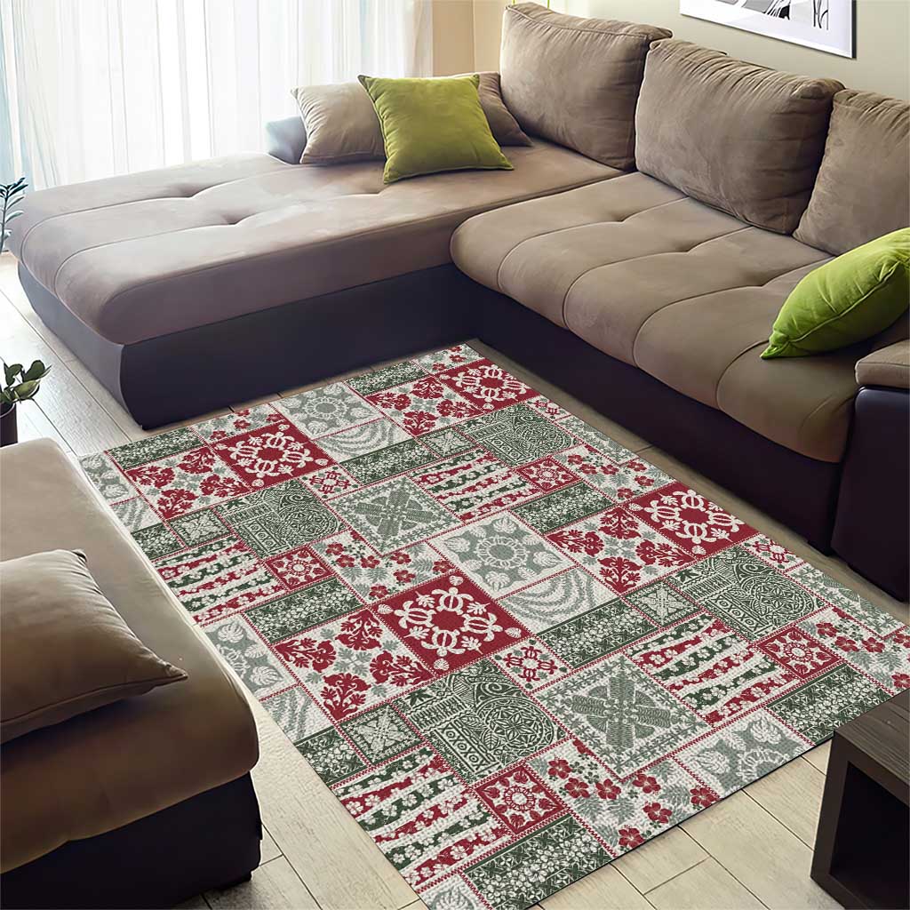 Mele Kalikimaka Hawaii Christmas Area Rug Aloha Spirit with Hawaiian Quilt Pattern - Polynesian Pride