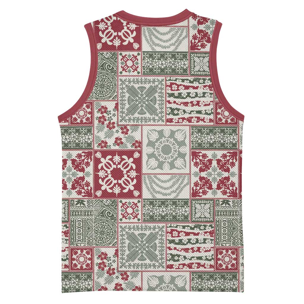 Mele Kalikimaka Hawaii Christmas Basketball Jersey Aloha Spirit with Hawaiian Quilt Pattern - Polynesian Pride