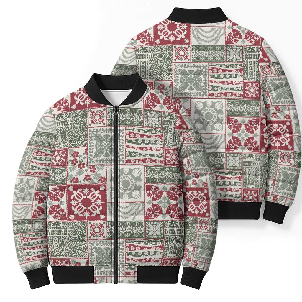 Mele Kalikimaka Hawaii Christmas Bomber Puffer Jacket Aloha Spirit with Hawaiian Quilt Pattern - Polynesian Pride