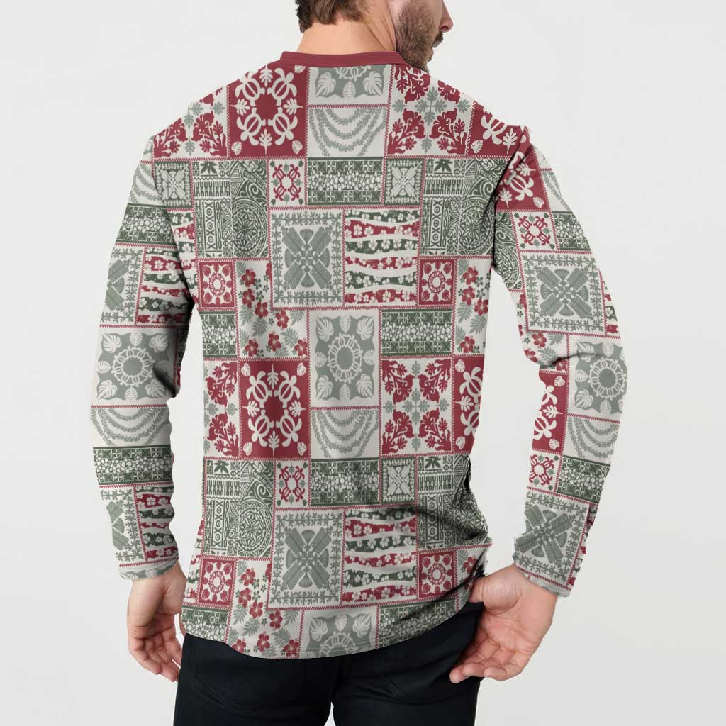 Mele Kalikimaka Hawaii Christmas Button Sweatshirt Aloha Spirit with Hawaiian Quilt Pattern - Polynesian Pride