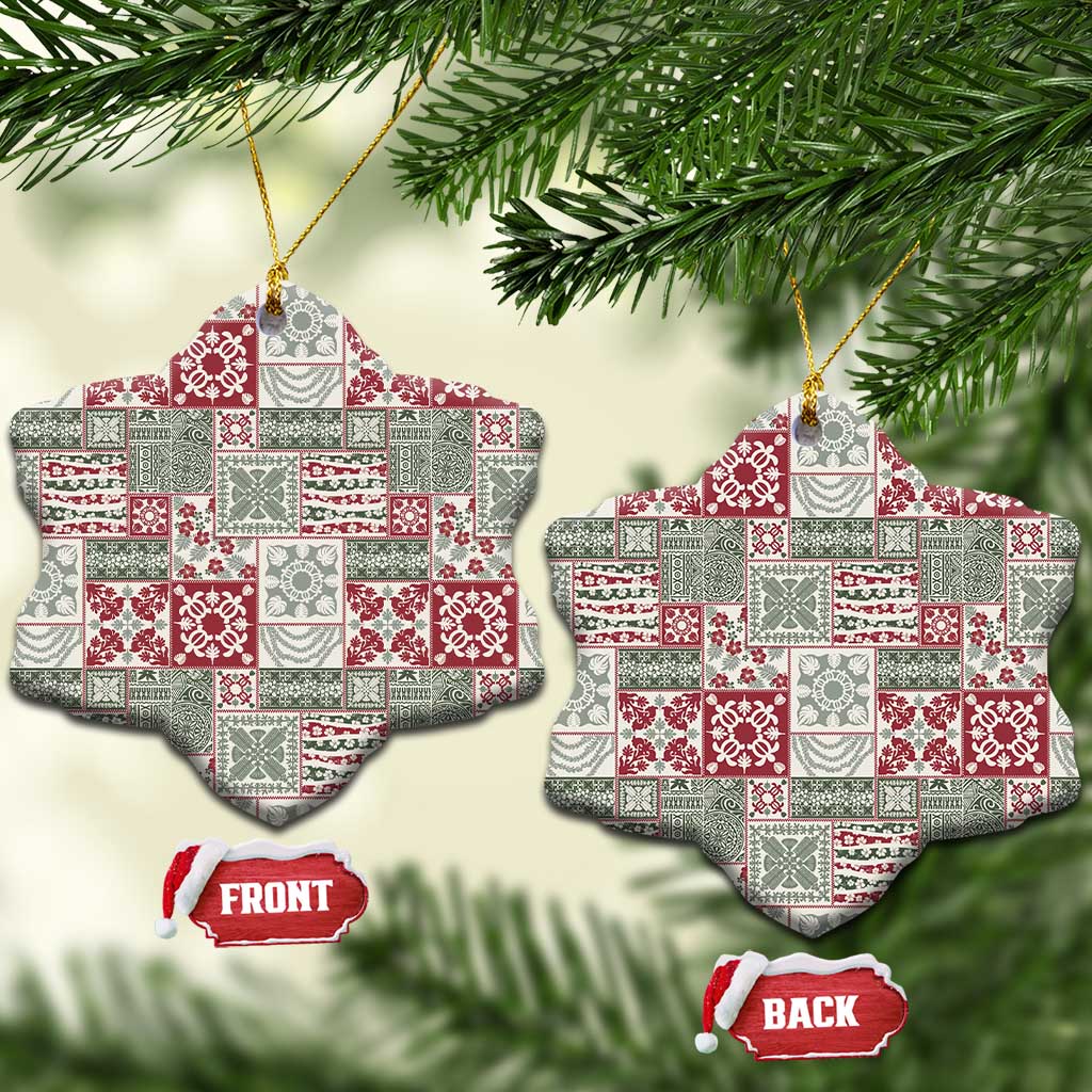 Mele Kalikimaka Hawaii Christmas Ceramic Ornament Aloha Spirit with Hawaiian Quilt Pattern - Polynesian Pride