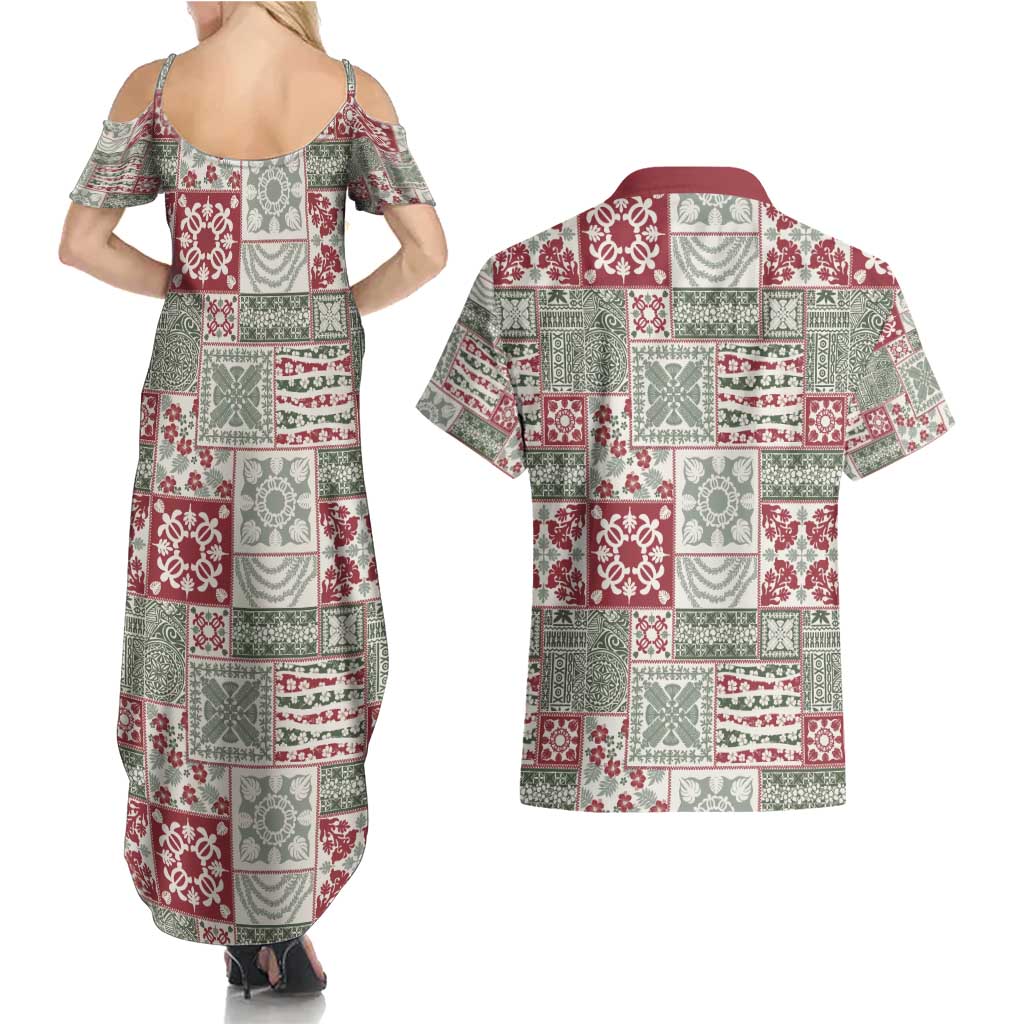 Mele Kalikimaka Hawaii Christmas Couples Matching Summer Maxi Dress and Hawaiian Shirt Aloha Spirit with Hawaiian Quilt Pattern - Polynesian Pride