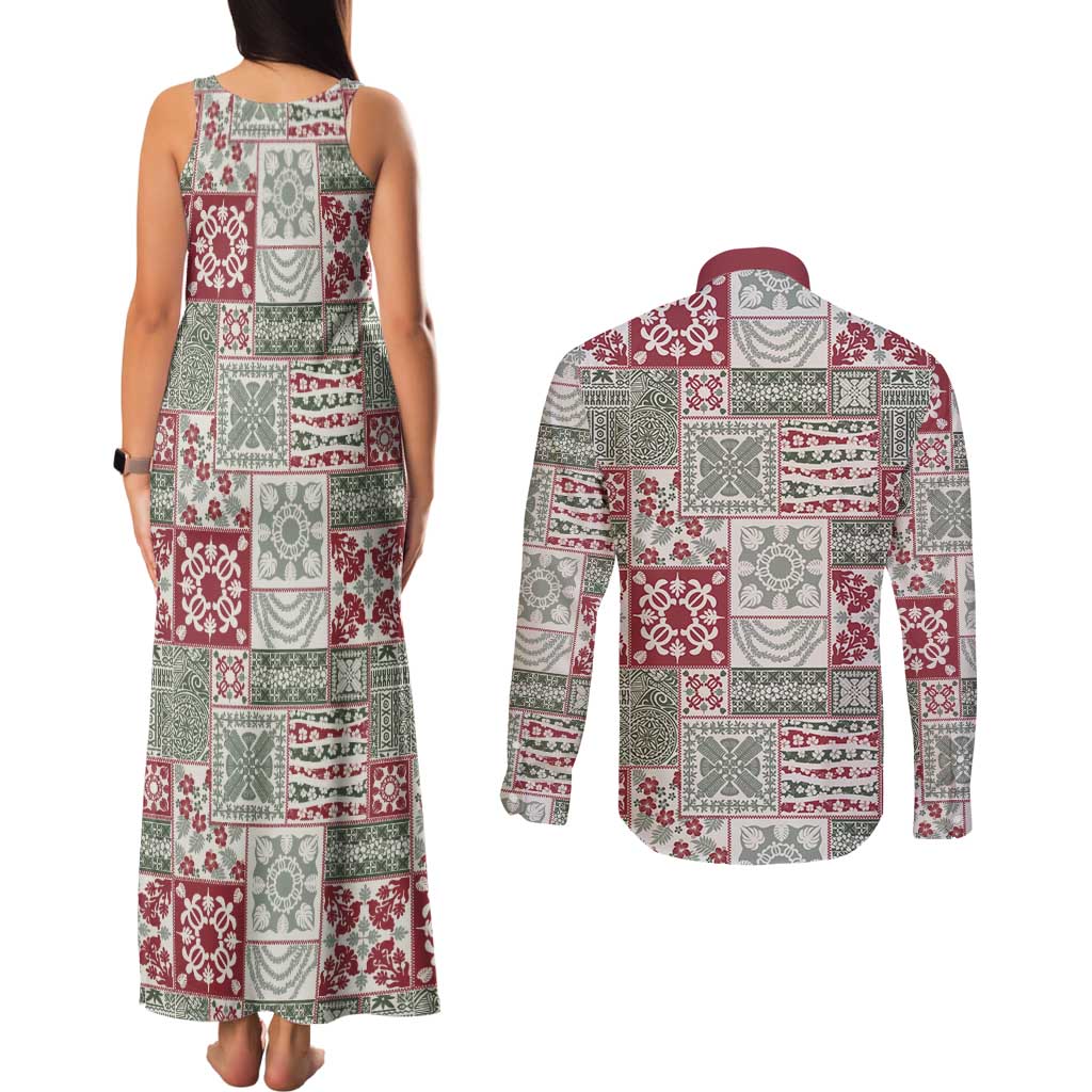 Mele Kalikimaka Hawaii Christmas Couples Matching Tank Maxi Dress and Long Sleeve Button Shirt Aloha Spirit with Hawaiian Quilt Pattern - Polynesian Pride