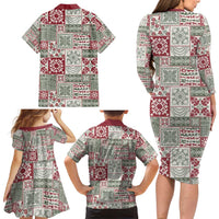 Mele Kalikimaka Hawaii Christmas Family Matching Long Sleeve Bodycon Dress and Hawaiian Shirt Aloha Spirit with Hawaiian Quilt Pattern - Polynesian Pride