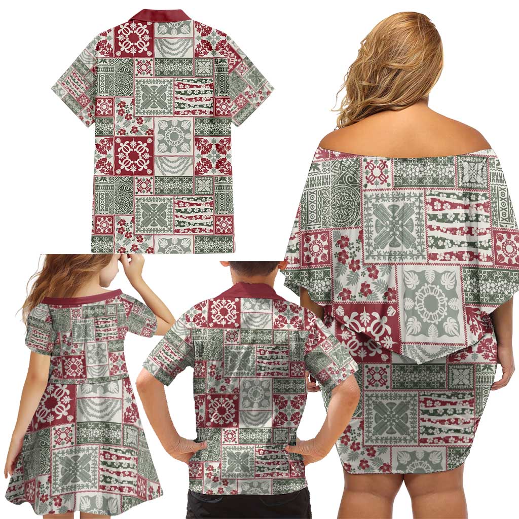 Mele Kalikimaka Hawaii Christmas Family Matching Off Shoulder Short Dress and Hawaiian Shirt Aloha Spirit with Hawaiian Quilt Pattern - Polynesian Pride