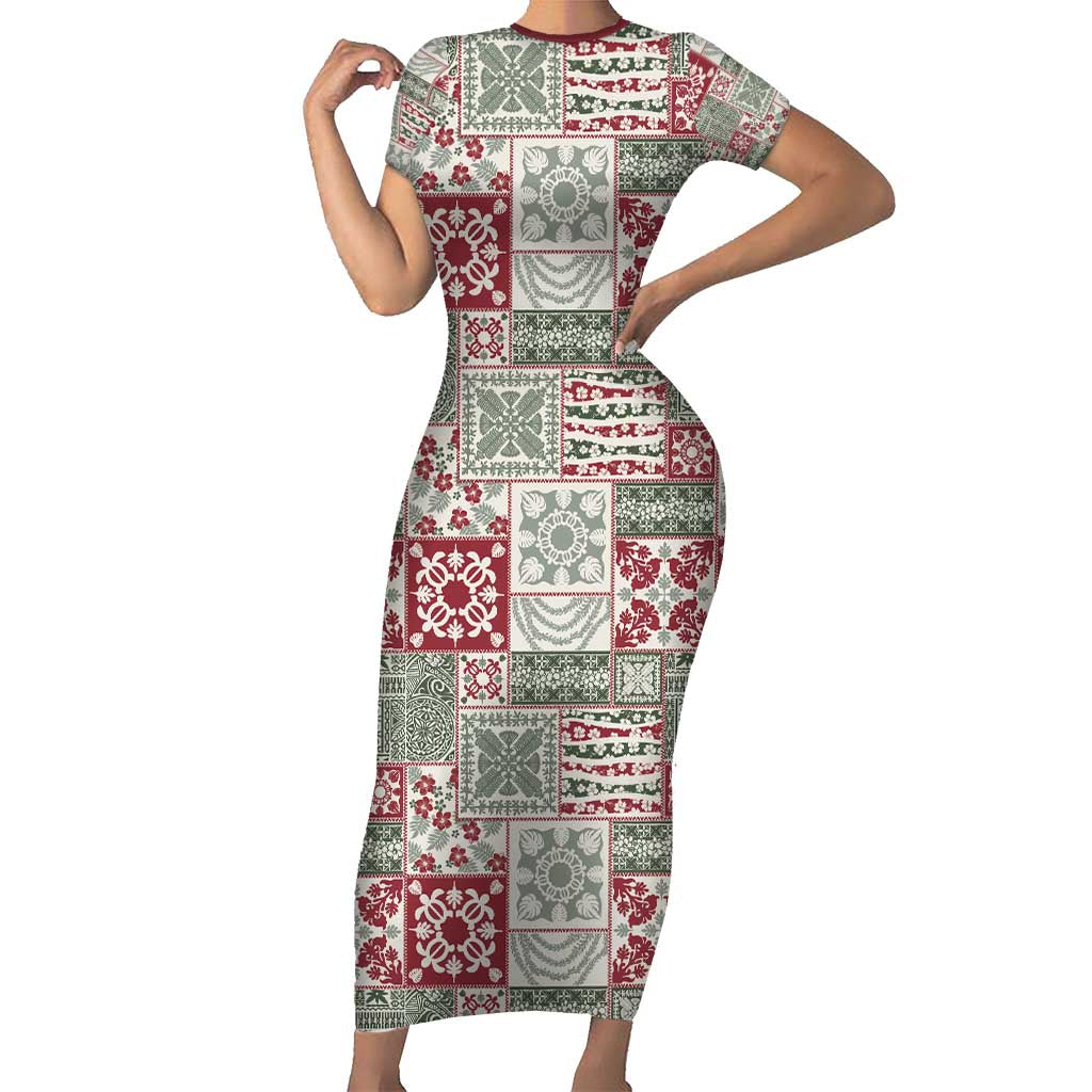 Mele Kalikimaka Hawaii Christmas Family Matching Short Sleeve Bodycon Dress and Hawaiian Shirt Aloha Spirit with Hawaiian Quilt Pattern - Polynesian Pride