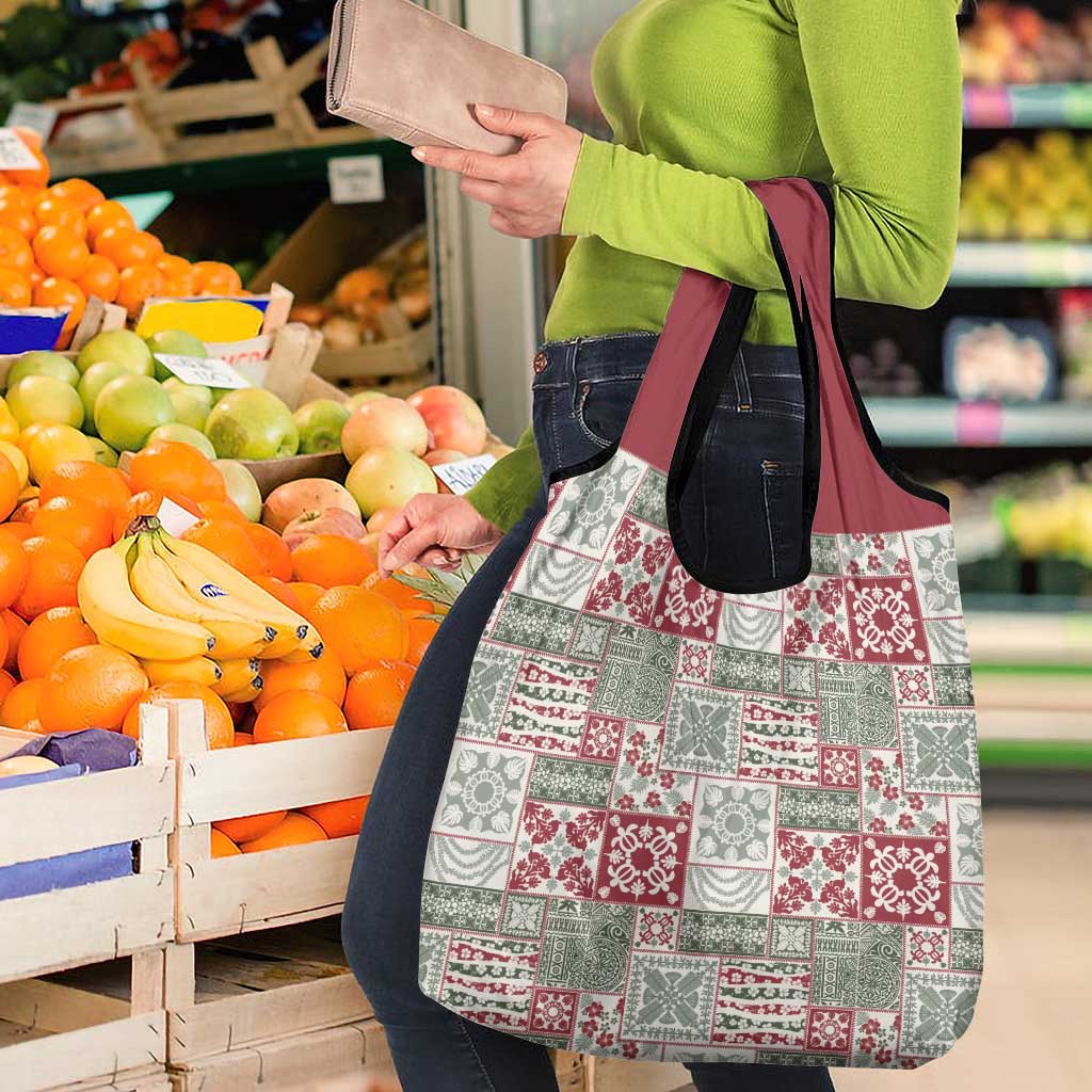 Mele Kalikimaka Hawaii Christmas Grocery Bag Aloha Spirit with Hawaiian Quilt Pattern - Polynesian Pride