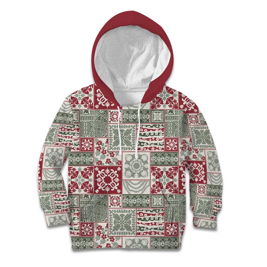 Mele Kalikimaka Hawaii Christmas Kid Hoodie Aloha Spirit with Hawaiian Quilt Pattern - Polynesian Pride