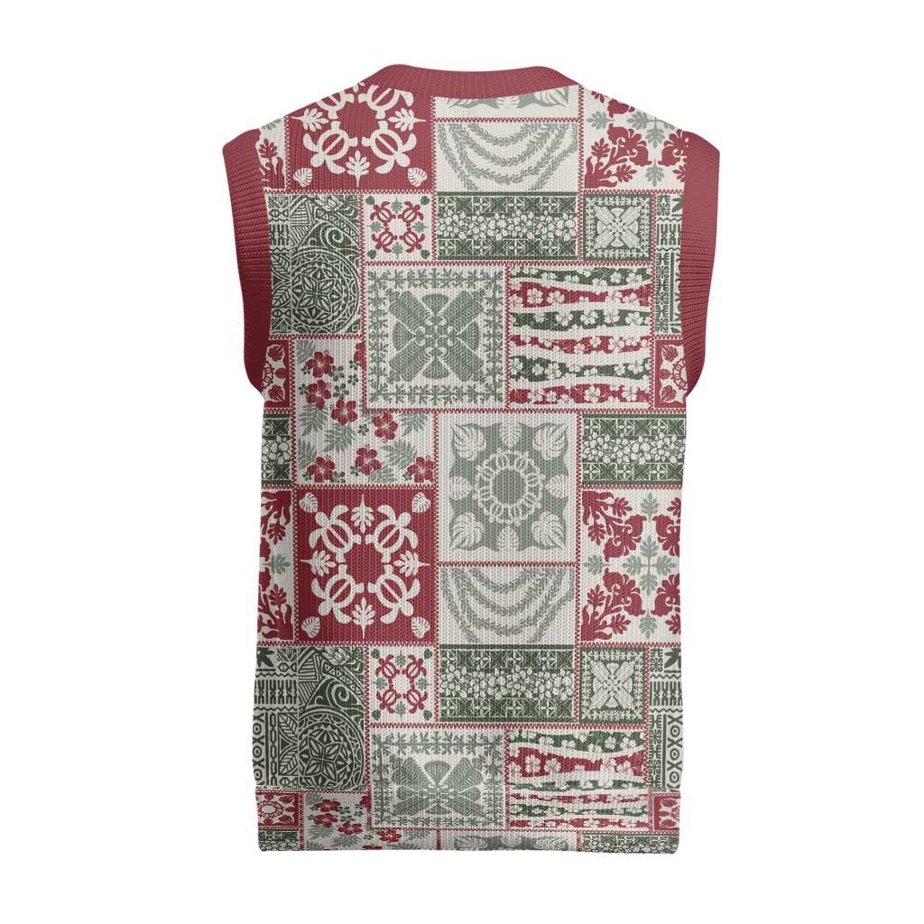 Mele Kalikimaka Hawaii Christmas Knitted V-Neck Vest Aloha Spirit with Hawaiian Quilt Pattern - Polynesian Pride
