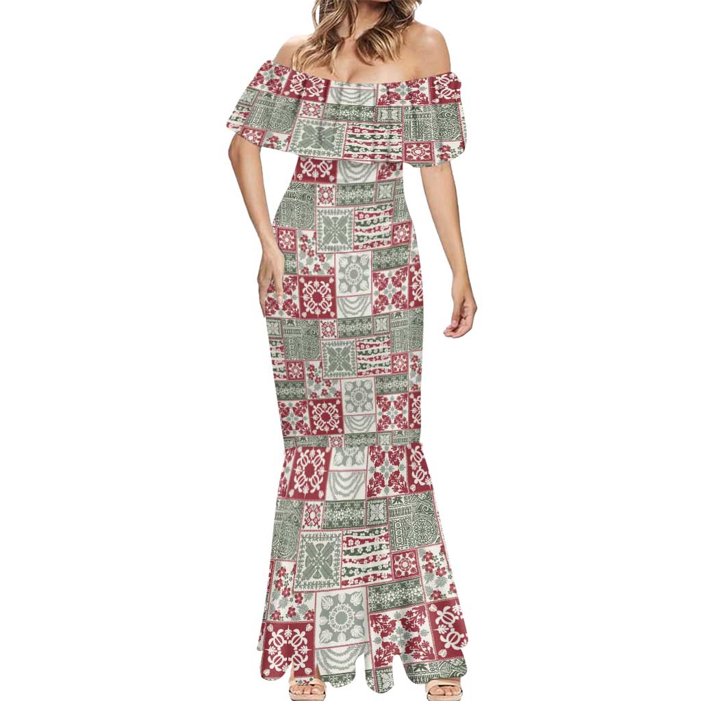 Mele Kalikimaka Hawaii Christmas Mermaid Dress Aloha Spirit with Hawaiian Quilt Pattern - Polynesian Pride