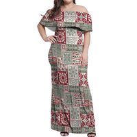 Mele Kalikimaka Hawaii Christmas Off Shoulder Maxi Dress Aloha Spirit with Hawaiian Quilt Pattern - Polynesian Pride