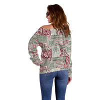 Mele Kalikimaka Hawaii Christmas Off Shoulder Sweater Aloha Spirit with Hawaiian Quilt Pattern - Polynesian Pride