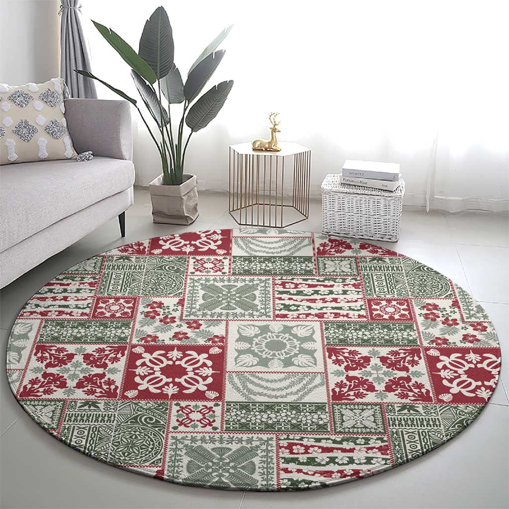 Mele Kalikimaka Hawaii Christmas Round Carpet Aloha Spirit with Hawaiian Quilt Pattern - Polynesian Pride