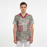 Mele Kalikimaka Hawaii Christmas Scrub Top Aloha Spirit with Hawaiian Quilt Pattern - Polynesian Pride