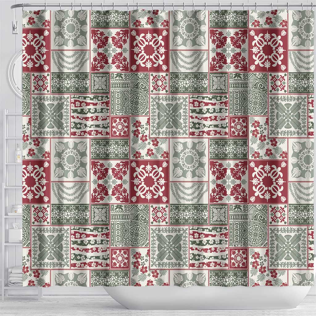 Mele Kalikimaka Hawaii Christmas Shower Curtain Aloha Spirit with Hawaiian Quilt Pattern - Polynesian Pride