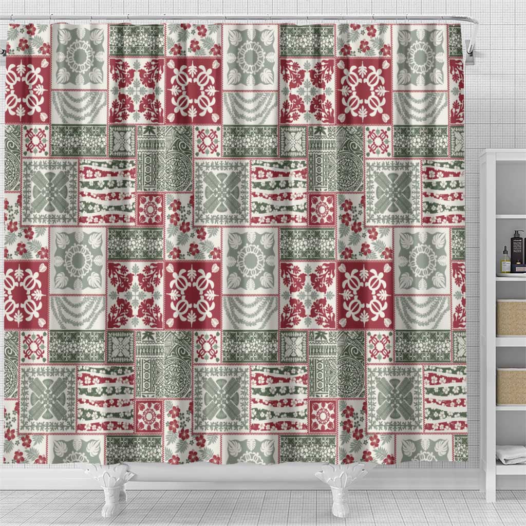 Mele Kalikimaka Hawaii Christmas Shower Curtain Aloha Spirit with Hawaiian Quilt Pattern - Polynesian Pride