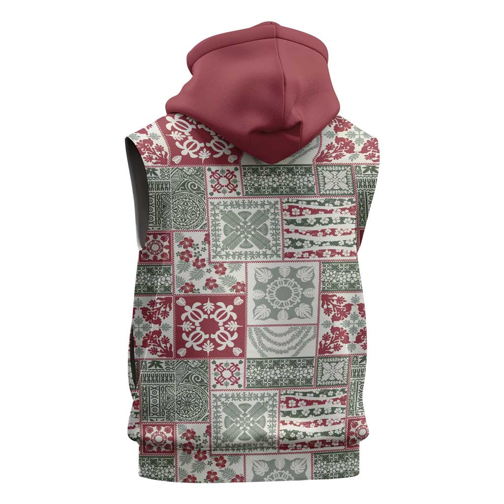 Mele Kalikimaka Hawaii Christmas Sleeveless Zip Hoodie Aloha Spirit with Hawaiian Quilt Pattern - Polynesian Pride