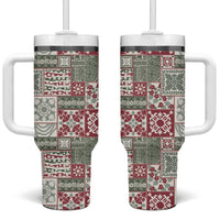 Mele Kalikimaka Hawaii Christmas Tumbler With Handle Aloha Spirit with Hawaiian Quilt Pattern - Polynesian Pride