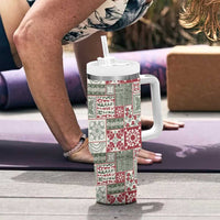 Mele Kalikimaka Hawaii Christmas Tumbler With Handle Aloha Spirit with Hawaiian Quilt Pattern - Polynesian Pride