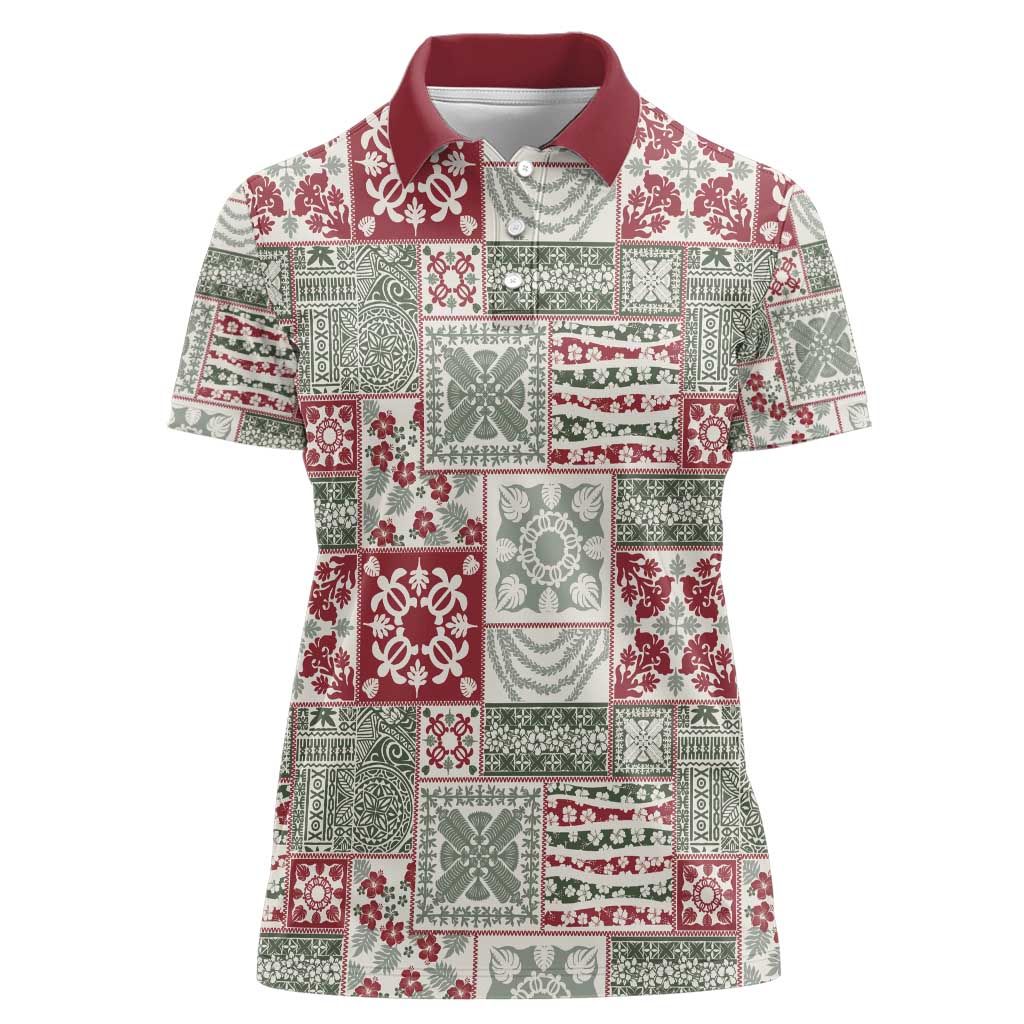 Mele Kalikimaka Hawaii Christmas Women Polo Shirt Aloha Spirit with Hawaiian Quilt Pattern - Polynesian Pride