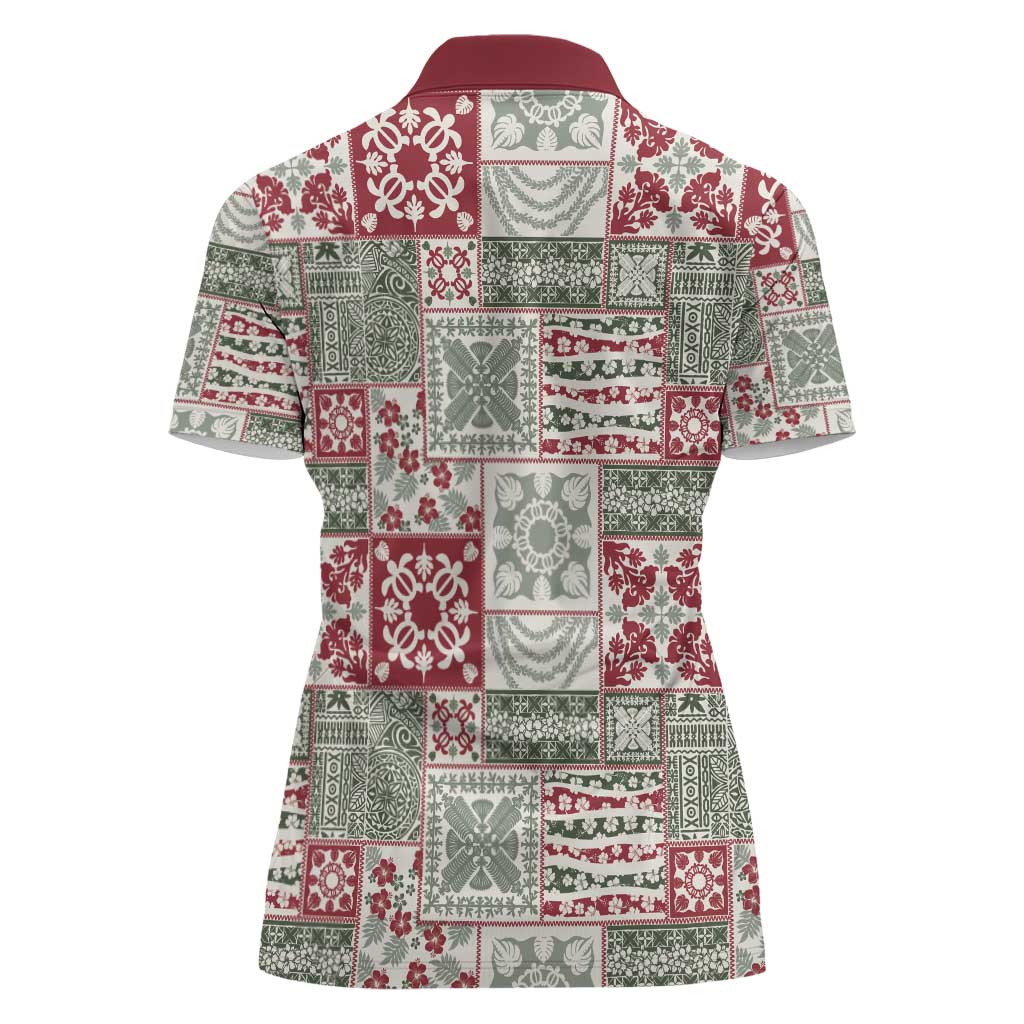 Mele Kalikimaka Hawaii Christmas Women Polo Shirt Aloha Spirit with Hawaiian Quilt Pattern - Polynesian Pride