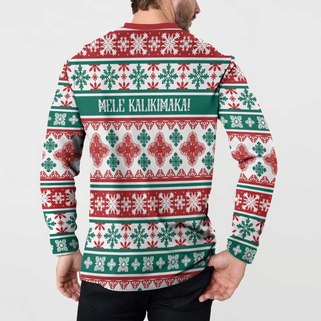 Mele Kalikimaka Hawaii Christmas Button Sweatshirt Hawaiian Quilt Pattern Style - Polynesian Pride