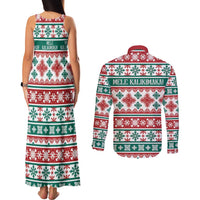 Mele Kalikimaka Hawaii Christmas Couples Matching Tank Maxi Dress and Long Sleeve Button Shirt Hawaiian Quilt Pattern Style - Polynesian Pride