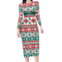 Mele Kalikimaka Hawaii Christmas Family Matching Long Sleeve Bodycon Dress and Hawaiian Shirt Hawaiian Quilt Pattern Style - Polynesian Pride