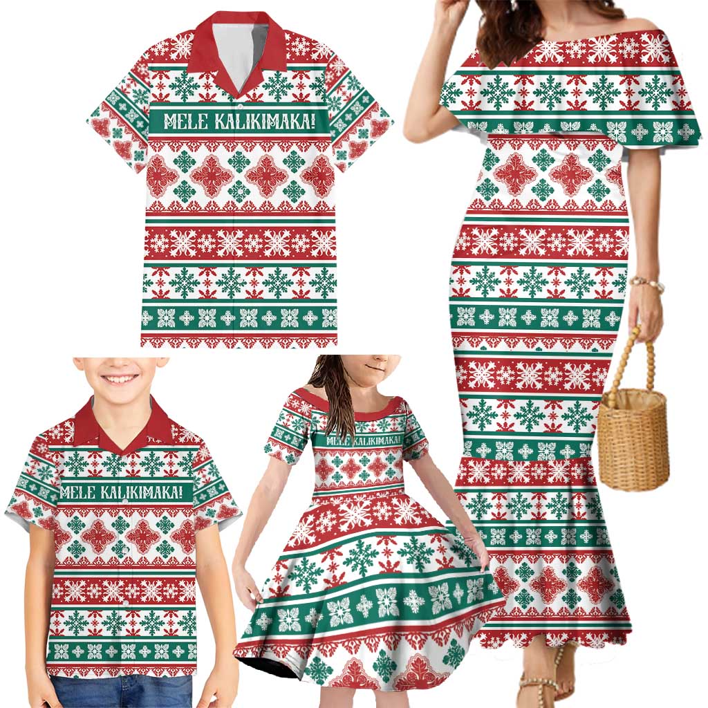 Mele Kalikimaka Hawaii Christmas Family Matching Mermaid Dress and Hawaiian Shirt Hawaiian Quilt Pattern Style - Polynesian Pride