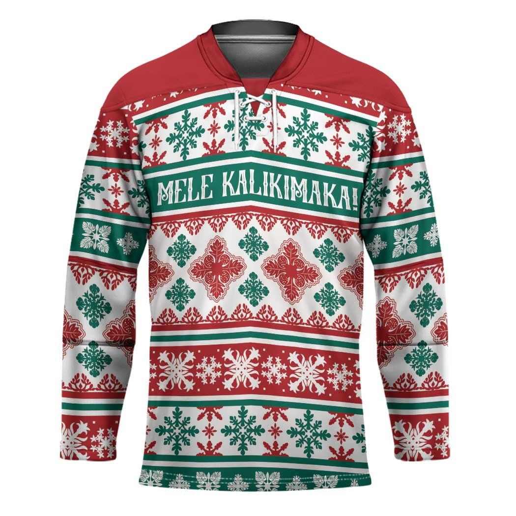 Mele Kalikimaka Hawaii Christmas Hockey Jersey Hawaiian Quilt Pattern Style - Polynesian Pride