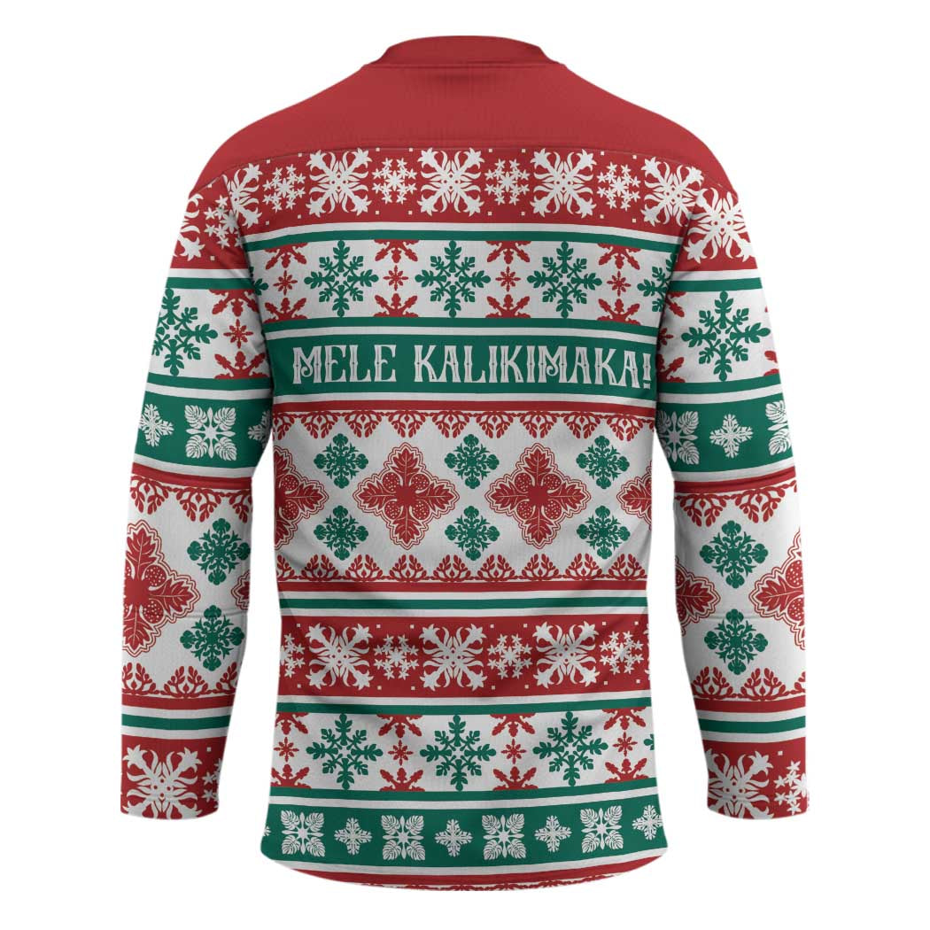 Mele Kalikimaka Hawaii Christmas Hockey Jersey Hawaiian Quilt Pattern Style - Polynesian Pride