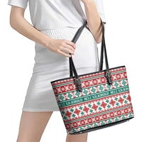 Mele Kalikimaka Hawaii Christmas Leather Tote Bag Hawaiian Quilt Pattern Style - Polynesian Pride