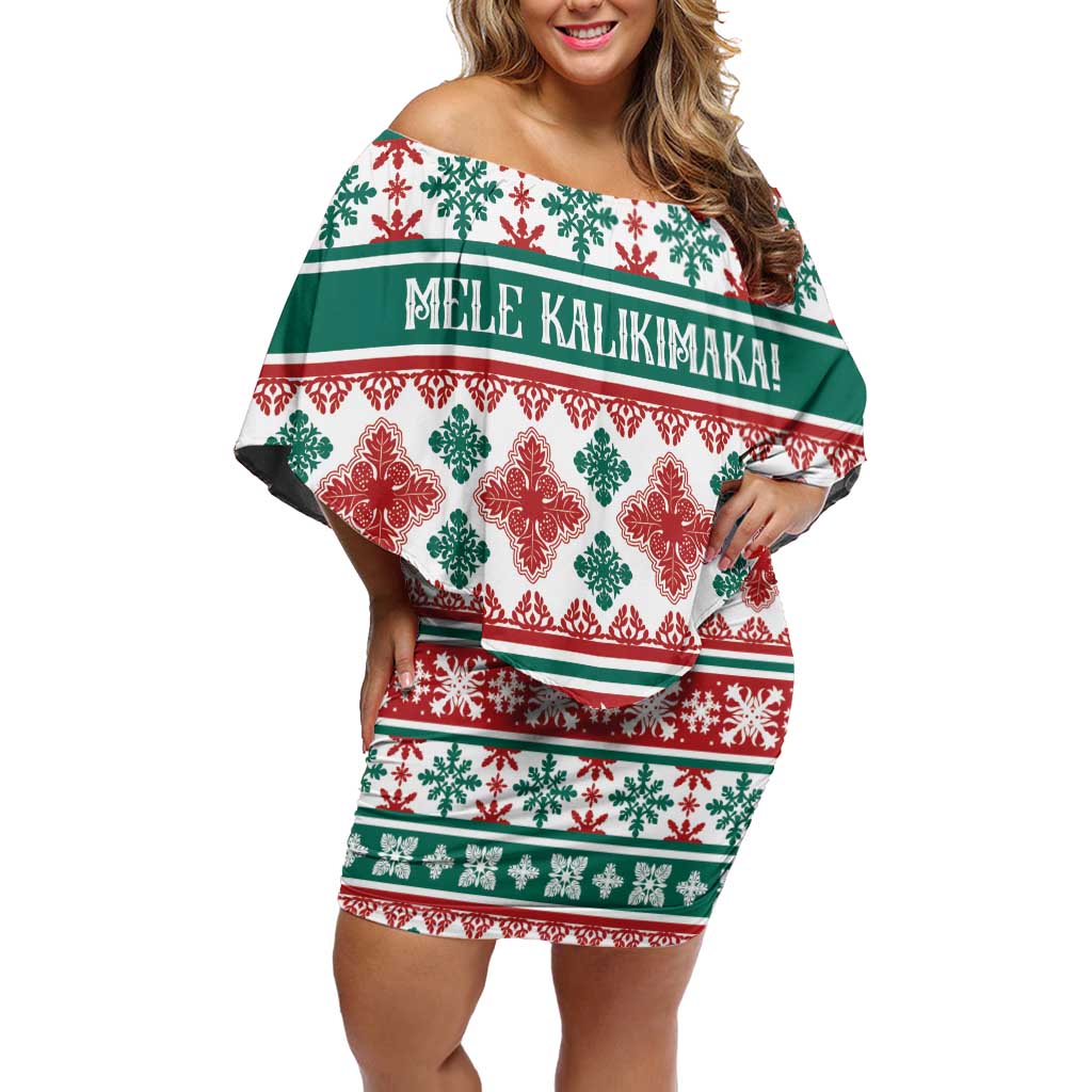 Mele Kalikimaka Hawaii Christmas Off Shoulder Short Dress Hawaiian Quilt Pattern Style - Polynesian Pride