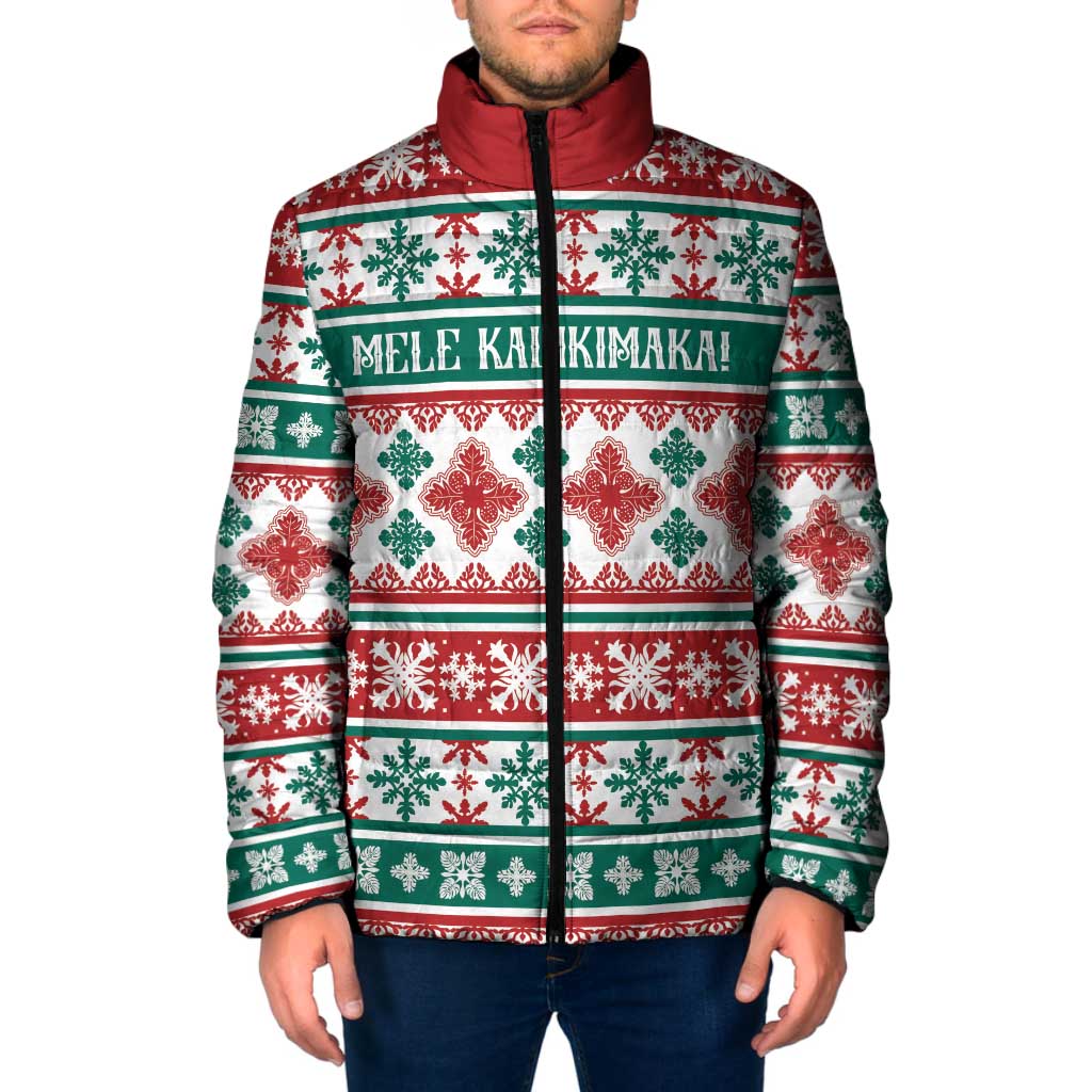 Mele Kalikimaka Hawaii Christmas Padded Jacket Hawaiian Quilt Pattern Style - Polynesian Pride