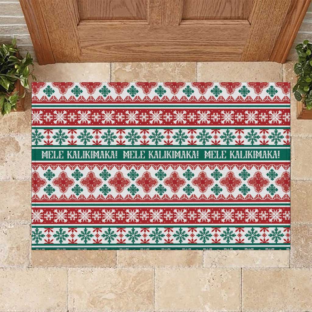 Mele Kalikimaka Hawaii Christmas Rubber Doormat Hawaiian Quilt Pattern Style - Polynesian Pride