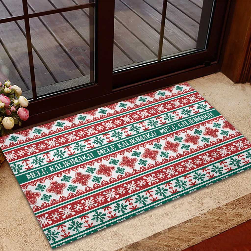 Mele Kalikimaka Hawaii Christmas Rubber Doormat Hawaiian Quilt Pattern Style - Polynesian Pride