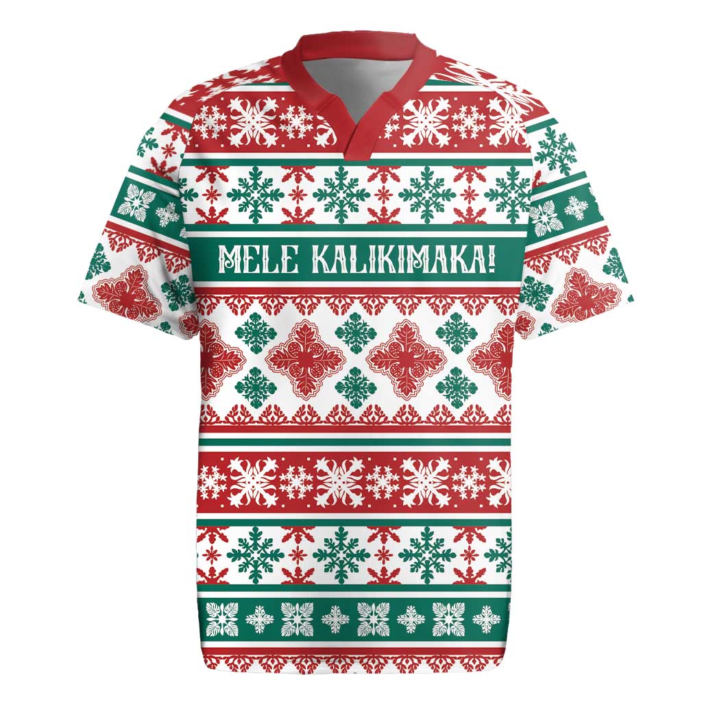 Mele Kalikimaka Hawaii Christmas Rugby Jersey Hawaiian Quilt Pattern Style - Polynesian Pride