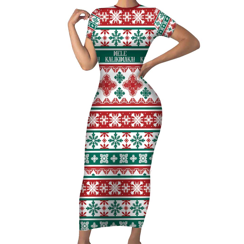 Mele Kalikimaka Hawaii Christmas Short Sleeve Bodycon Dress Hawaiian Quilt Pattern Style - Polynesian Pride