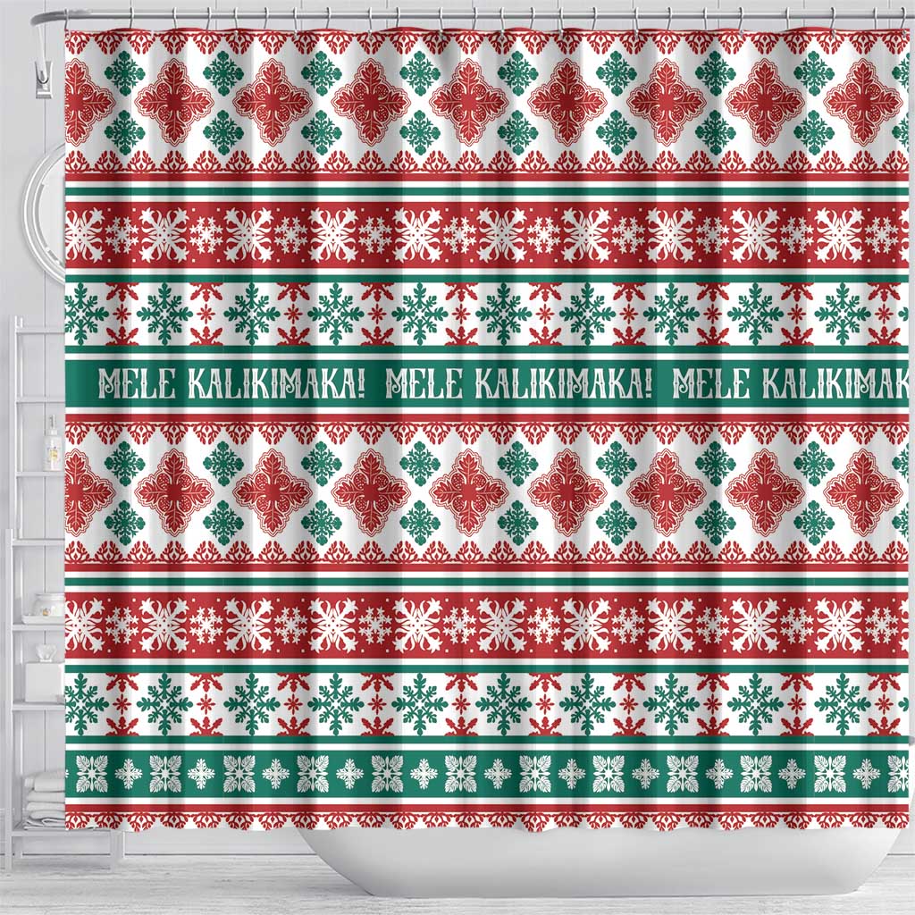 Mele Kalikimaka Hawaii Christmas Shower Curtain Hawaiian Quilt Pattern Style - Polynesian Pride