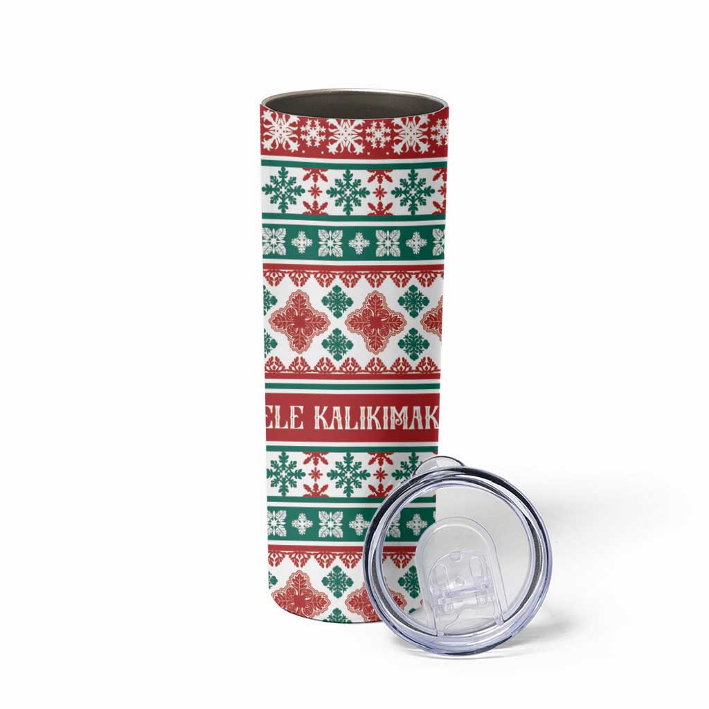 Mele Kalikimaka Hawaii Christmas Skinny Tumbler Hawaiian Quilt Pattern Style - Polynesian Pride