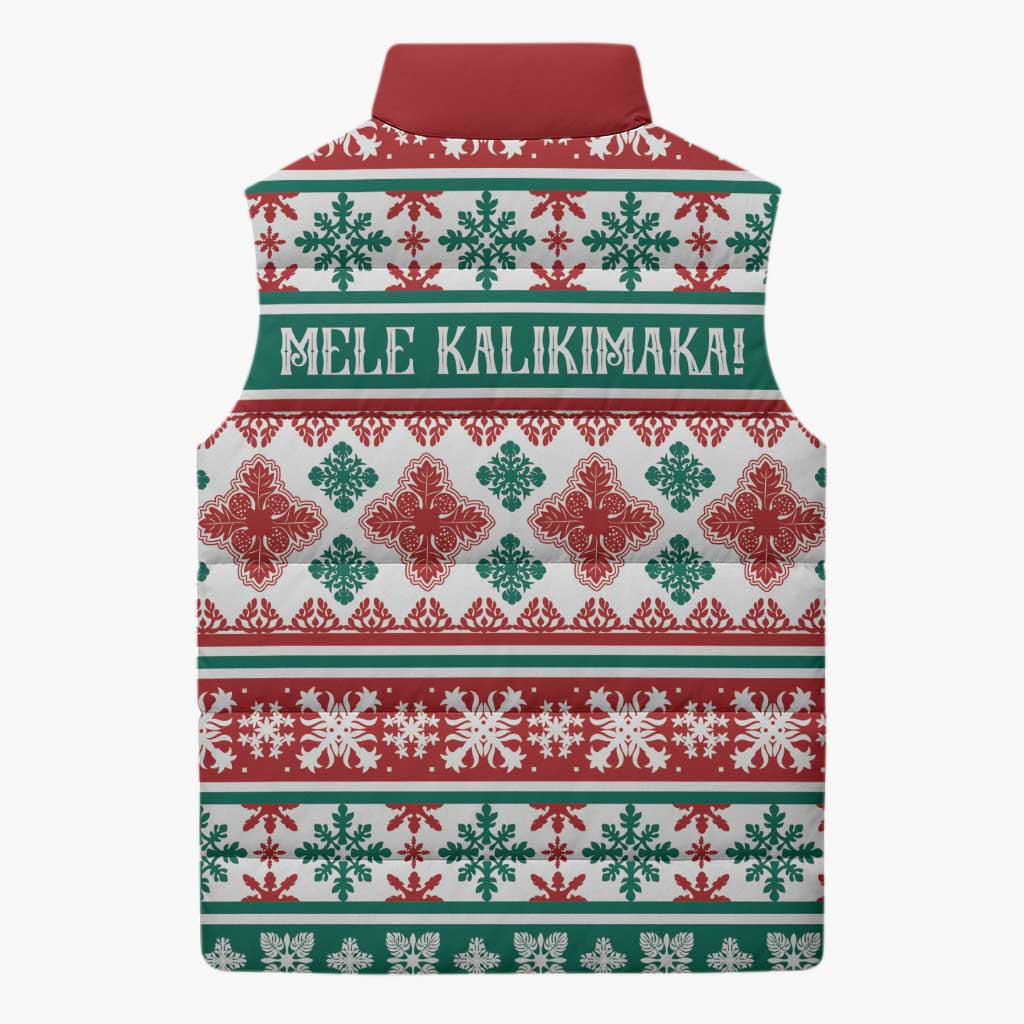 Mele Kalikimaka Hawaii Christmas Sleeveless Puffer Jacket Hawaiian Quilt Pattern Style - Polynesian Pride