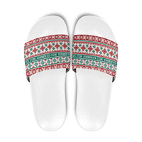 Mele Kalikimaka Hawaii Christmas Slide Sandals Hawaiian Quilt Pattern Style - Polynesian Pride