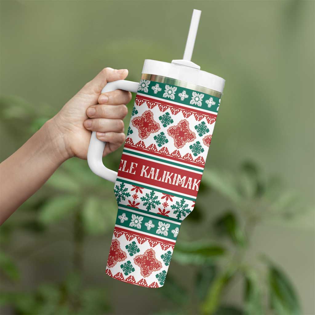 Mele Kalikimaka Hawaii Christmas Tumbler With Handle Hawaiian Quilt Pattern Style - Polynesian Pride