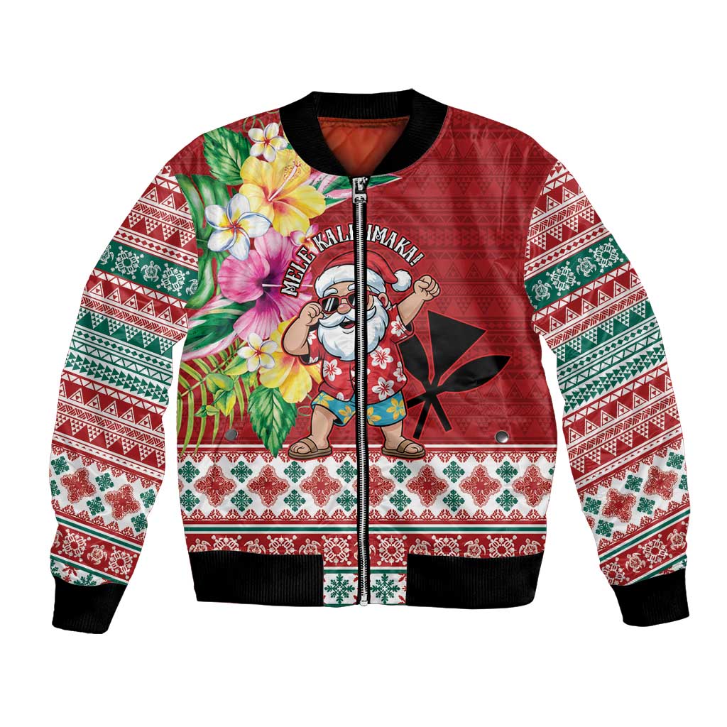 Santa Surf Mele Kalikimaka Personalized Bomber Jacket Aloha Tropical Christmas Vibes - Polynesian Pride