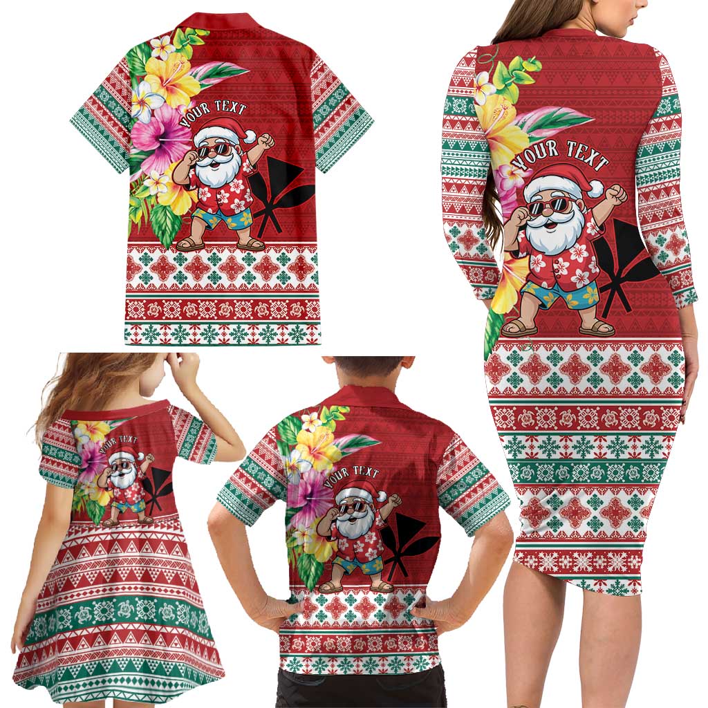Santa Surf Mele Kalikimaka Personalized Family Matching Long Sleeve Bodycon Dress and Hawaiian Shirt Aloha Tropical Christmas Vibes - Polynesian Pride