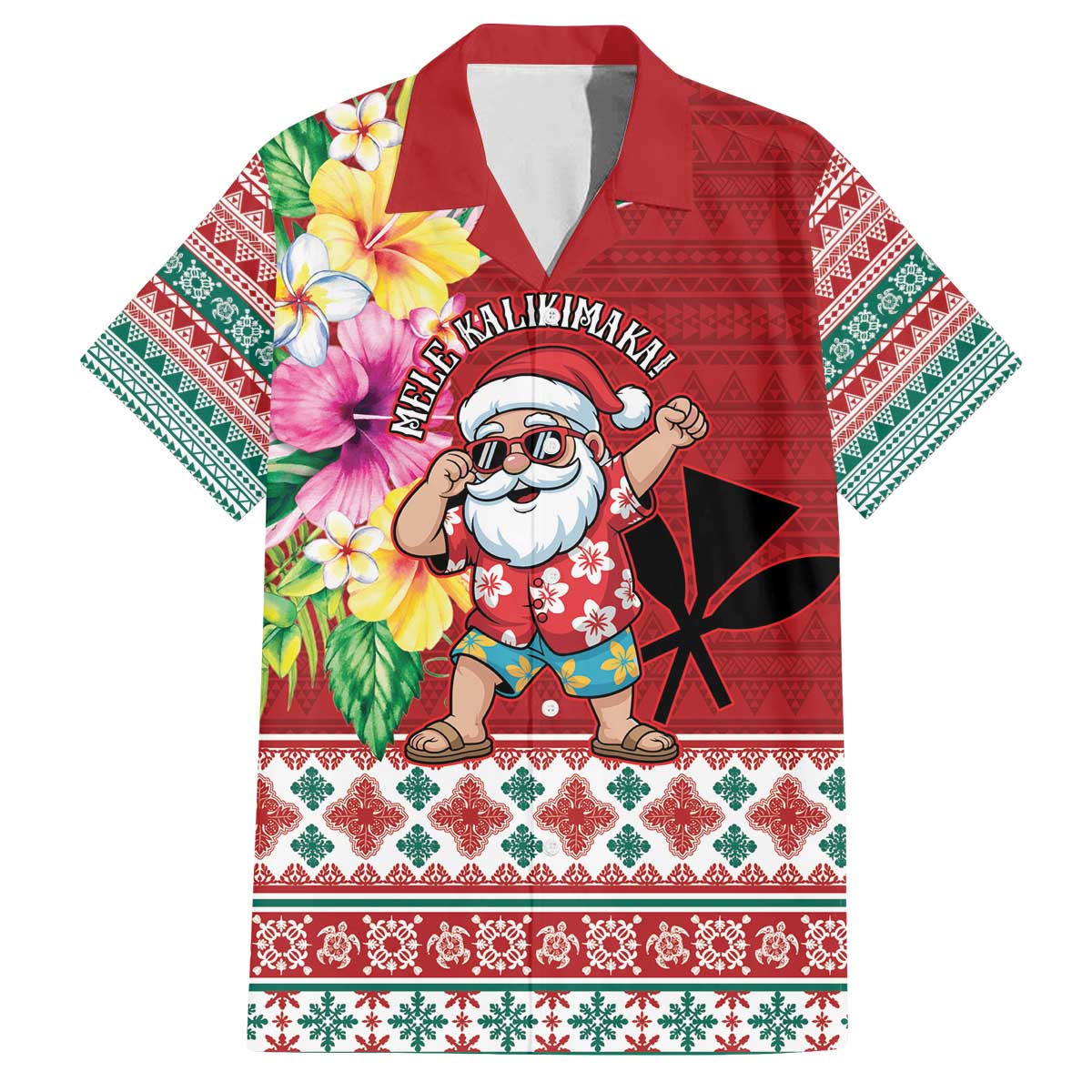 Santa Surf Mele Kalikimaka Personalized Family Matching Off The Shoulder Long Sleeve Dress and Hawaiian Shirt Aloha Tropical Christmas Vibes - Polynesian Pride