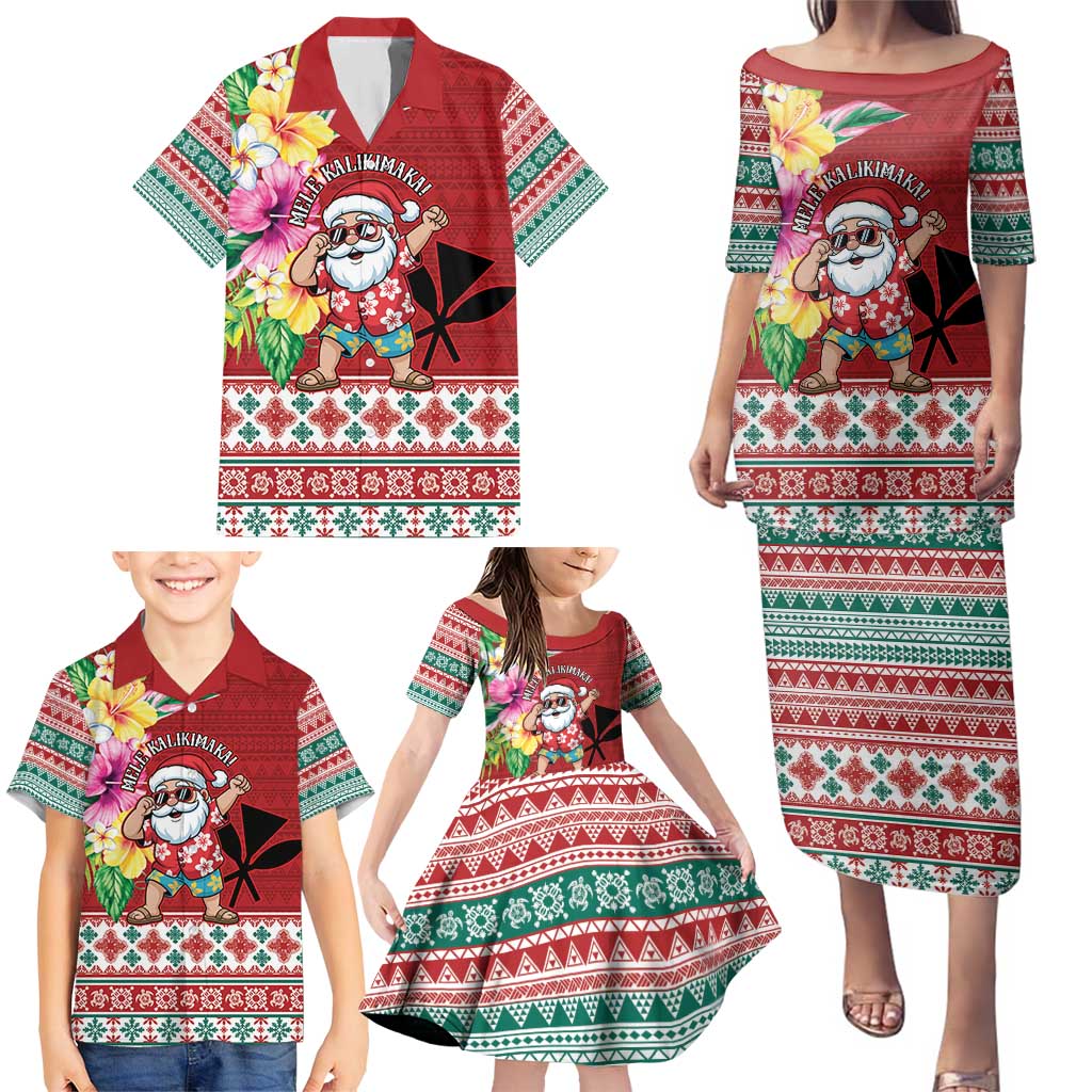 Santa Surf Mele Kalikimaka Personalized Family Matching Puletasi and Hawaiian Shirt Aloha Tropical Christmas Vibes - Polynesian Pride