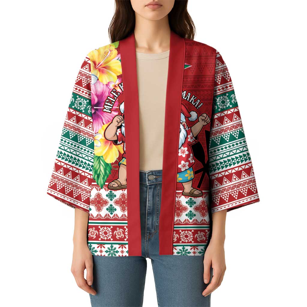 Santa Surf Mele Kalikimaka Personalized Kimono Aloha Tropical Christmas Vibes - Polynesian Pride