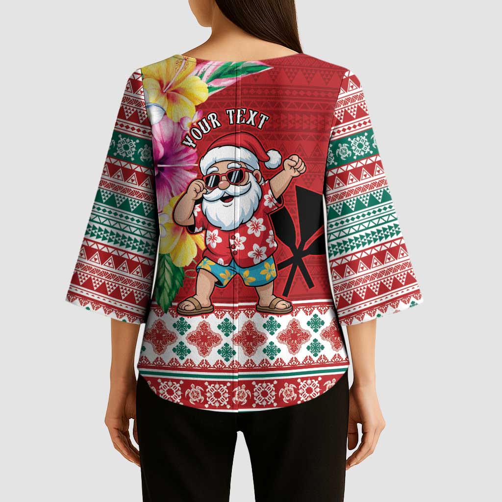 Santa Surf Mele Kalikimaka Personalized Kimono Sleeve Blouse Aloha Tropical Christmas Vibes - Polynesian Pride